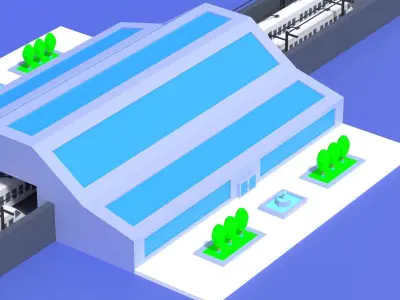 Cartoon High Speed Railway Station Low-poly 3D model