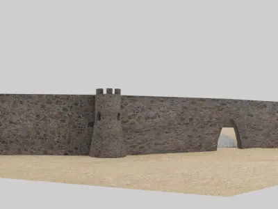 Medieval Fortress Walls Scene Low-poly 3D model