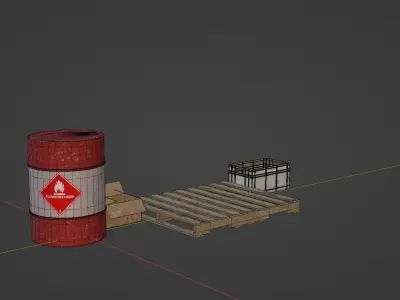 Pallet-barrel-cardboardbox-crates Low-poly 3D model