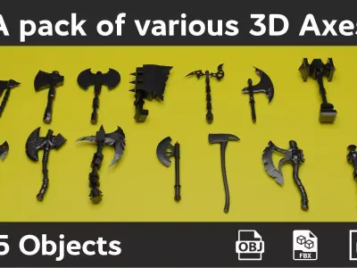 A pack of various 3D axes 3D model