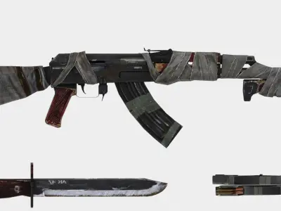 akm riffle Low-poly 3D model