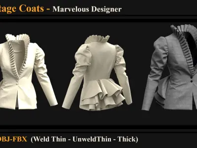 3 Vintage Women Coats 3D model