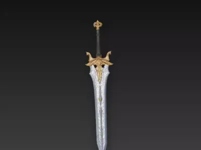 Golden Ornate Fantasy Sword - Low Poly Stylized 3D Weapon Low-poly 3D model