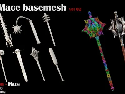 50 Mace Basemesh vol  02 Game Ready Low-poly 3D model
