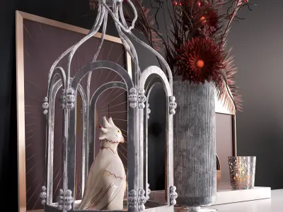 Decor Set With Cage and Flowers 3D model