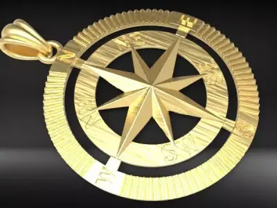 Round Compass Pendant Charm Necklace Jewelry 3D print model