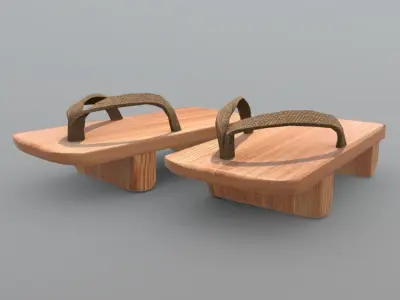 Geta 1 two wooden sandals Low-poly 3D model