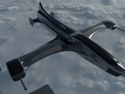 Spaceship 3D model futuristic jet flying in sky Low-poly 3D model