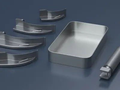 Surgical Tray with Airway Tools and Retractors Medical Steel 3D model
