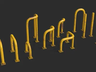 Yellow Fence Prtector Pack Low-poly 3D model