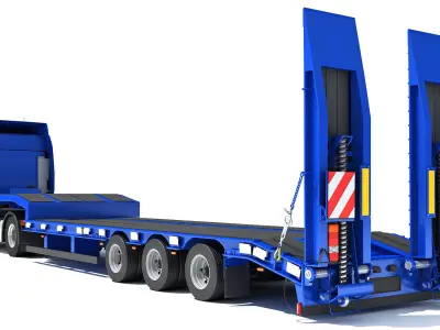 Heavy Truck with Semi Low Loader Trailer 3D model