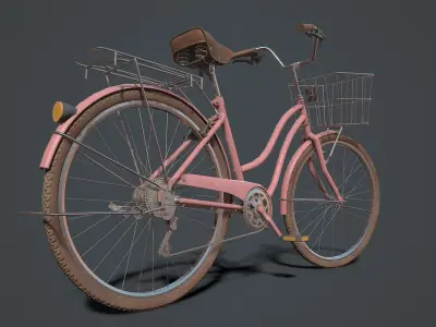 Classic Pink Bicycle Low-poly 3D model