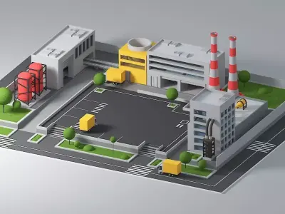 Autographic 3D Factory  Low-poly 3D model
