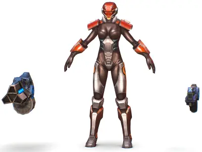 Cartoon Sci-Fi Cyborg Drone Heavy Machine Gunner Low-poly 3D model
