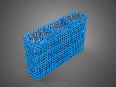 PACKED BLUE PLASTIC BOTTLE CRATES STACKED VERTICAL RACK TRAY BOX 3D model