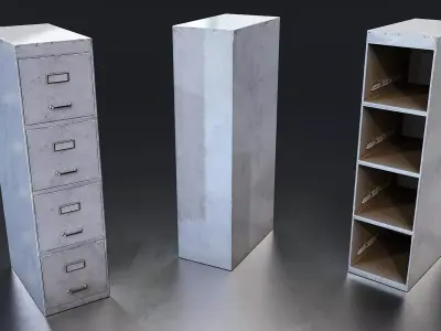 Industrial Metal Filing Cabinet Set Low-poly 3D model