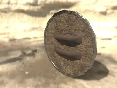 Shield wooden in desert Low-poly 3D model