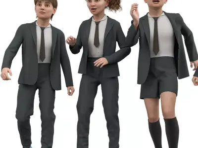 School Girls and Boy Uniform Low-poly 3D model