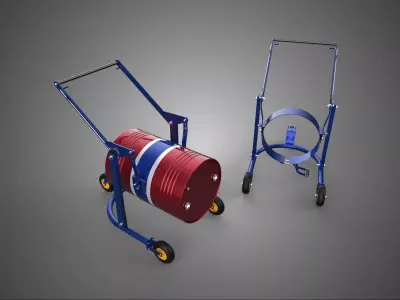 THREE 3 WHEELS DRUM BARREL HANDLING TROLLEY CART CADDY HANDTRUCK 3D model