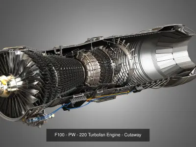 PW GTF Geared - PW F100 - 220 -Turbofan Engines - Cutaway 2 in 1 3D Model Pack