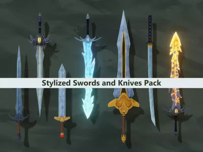 Stylized Swords and Knives Pack Low-poly 3D model