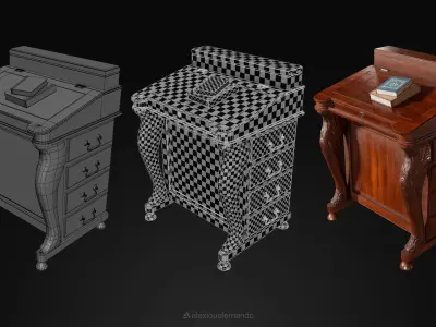 Wooden Desk Low-poly 3D model