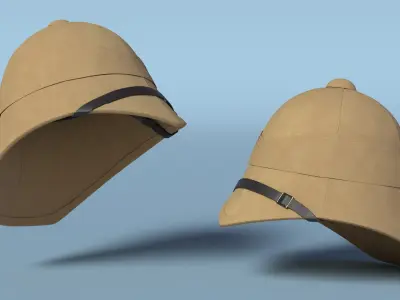 19th Century Military Pith Helmet Beige Brim Strap 3D model