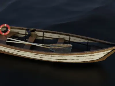 Wooden Boat Low-poly 3D model 9