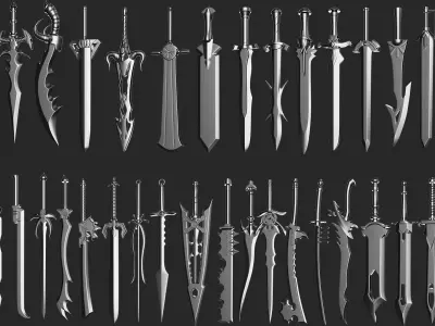 50 Swords Pack stl  fbx Low-poly 3D model