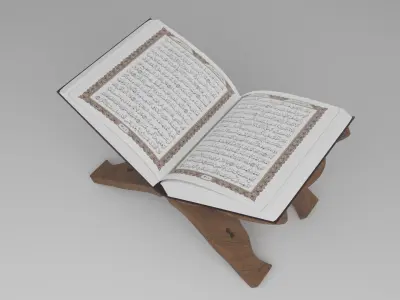 holly quran kareem on wooden stand holder 3D model