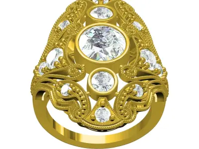 Antique Art Deco Filigree Engagement Ring 3D print model order