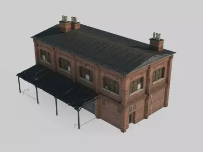 Modern architecture red brick warehouse 3D model