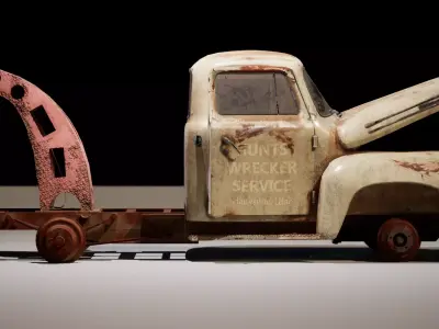 Rusted 1950s Pickup Wrecker Game-Ready 3D Model Low-poly 3D model
