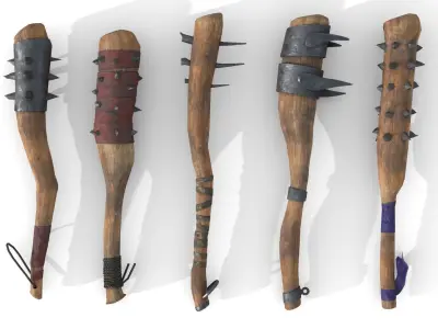 Set of Wooden Maces Low-poly 3D model