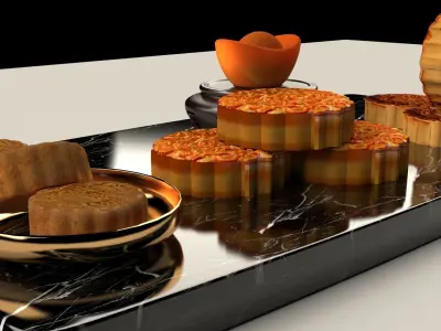 Chinese moon cake with yuan bao   3D model