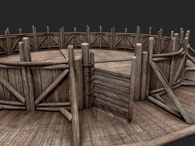 Medieval Wooden Circular Platform Arena 5 Low-poly 3D model
