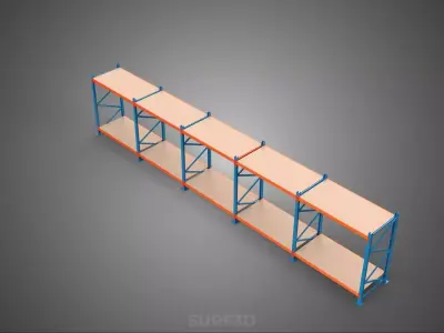 HORIZONTAL WOOD STEEL WAREHOUSE METAL SHELVING STORAGE RACK TRAY 3D model