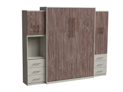 White Cabinet Brown Wood Wall Bed Closed 3D model
