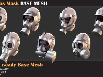 25 Gas Mask Base Mesh - VOL 09 - Game Ready    3D model