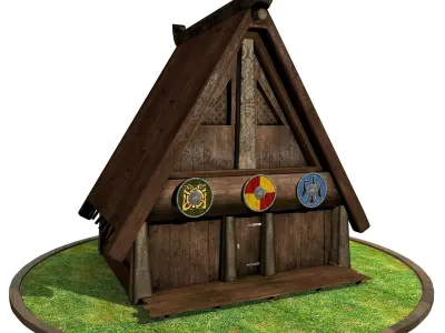 Wooden Viking House Game Ready Low-poly 3D model