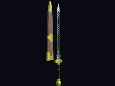 Fantasy Sword 3 PBR Unity UE Arnold V-Ray Textures Included  Low-poly 3D model
