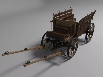Wooden Carriage Low-poly 3D model