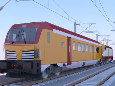 Bridge with passenger and cargo trains 3D model