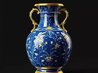 Blue Floral Porcelain Vase 3D Model Low-poly 3D model
