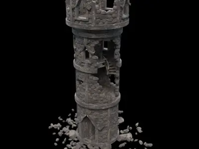 RUINED MAGE WIZARD TOWER ANCIENT MAGIC TURRET CASTLE RUINS AAA Low-poly 3D model