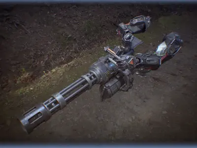 FPS Sci Fi Hands With Gatling Low-poly 3D model