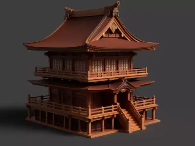Chinese ancient wooden house   Low-poly 3D model