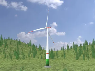 Wind turbine E1 H-132 RD 172 m with animation and Foundation Low-poly 3D model