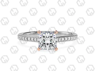 Ring 58 Princess shape pave setting ring with gems 3D print model