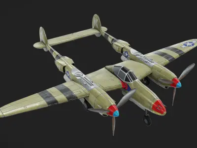 Lockheed P-38 Lightning Low-poly 3D model